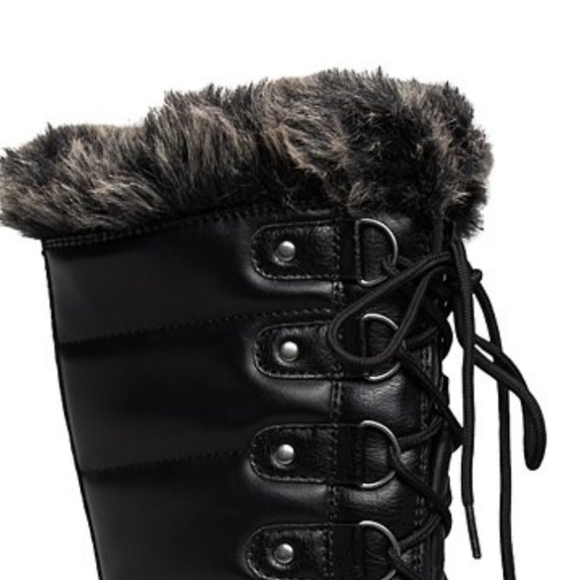 Black Faux Fur Cuff Lace Up Boots - Picture 7 of 8